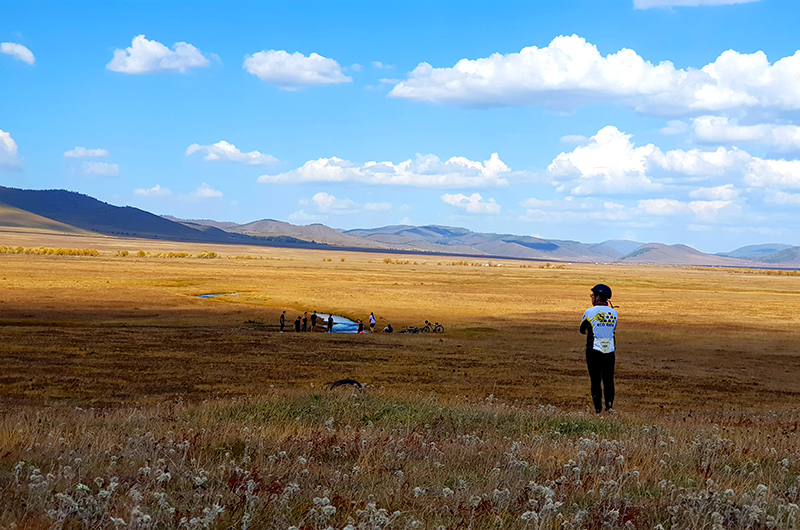 Cycling in Mongolian grassland